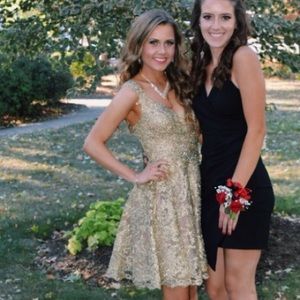 Sheri hill gold dress